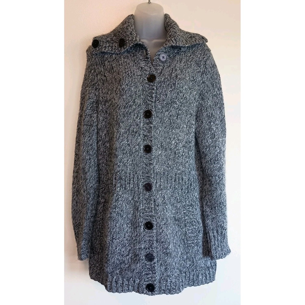 Talbots 1X Wool Blend Chunky Marled Cardigan Sweater Coat Gray Button Front